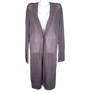 Soft Surroundings Sheer Long One Button Cardigan Lightweight Gray Women's M‎